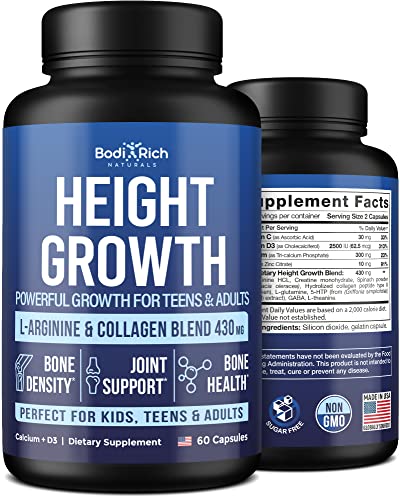 Bodirich Height Growth Maximizer - Natural Height Increase Pills - Made in USA - Growth Pills with Calcium for Bone Strength - Grow Taller Supplement for Bone Density & Joint Support - 60caps