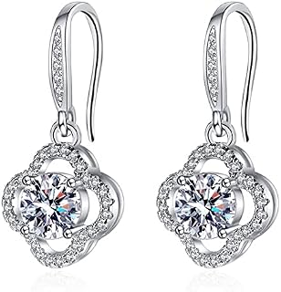 HEEYA Sterling Silver Drop Earrings for Women Girls - Dangle Earrings with Cubic Zirconia - Hypoallergenic Round/Leaf/Daisy/Oval/Drop Shape Earrings - Gorgeous Birthday Jewellery Gifts with Box