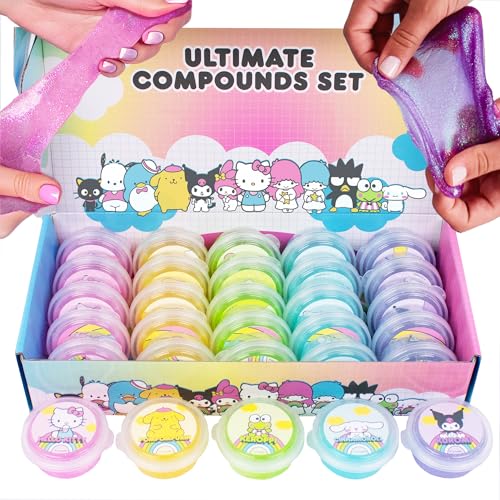 Hello Kitty Ultimate Slime Set, 25-Pack Scented Glitter Slimes, Party Favors for Kids 8-12, Slime Bulk, Mini Slime, Sanrio Stuff