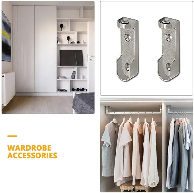 bricoleva.it Closet Rod Holder, Side Hose Holder Set for Oval Clothes Rail, Central Rod Not Included - Image 2