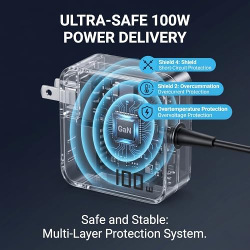100W USB C Laptop Charger PD Fast Charging Power Adapter Compatible with MacBook Air/Pro 13, Dell XPS 13 Latitude, Lenovo ThinkPad Yoga IdeaPad, HP Spectre Envy EliteBook, ASUS ZenBook USB-C