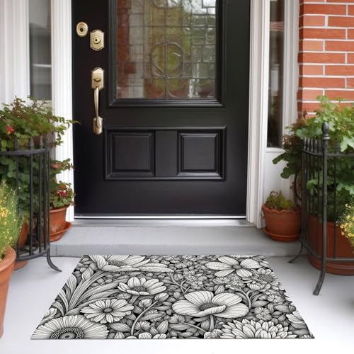Tapis lavable en machine antidérapant fleurs complexes noir - 5