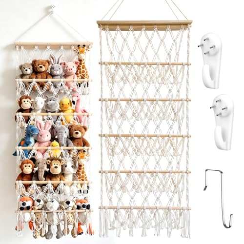 Scettar 52 cm Spielzeug Organizer 5 Schichten kuscheltier aufbewahrung Wandmontage & Über der Tür platzsparende Aufbewahrung mit Haken Kuschelecke Kinderzimmer Dekoration auch für Bücher & Snacks