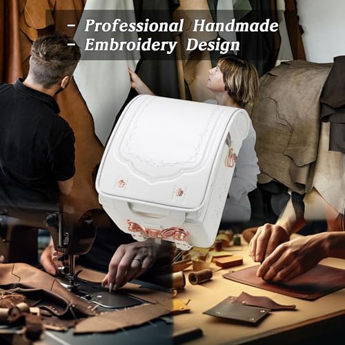 IwaiLoft Ransel Randoseru Backpack with Automatic Satchel for Girls, Japanese School Bag Embroidery PU Bookbag for Women (Morocco White)2