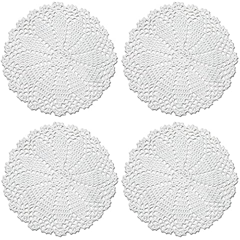 Phantomon 7 Inch Doilies Handmade Round Crochet Cotton Lace Doilies Table Placemats Doilies, Vase Pads Doily, Pack of 4 (White) Cover