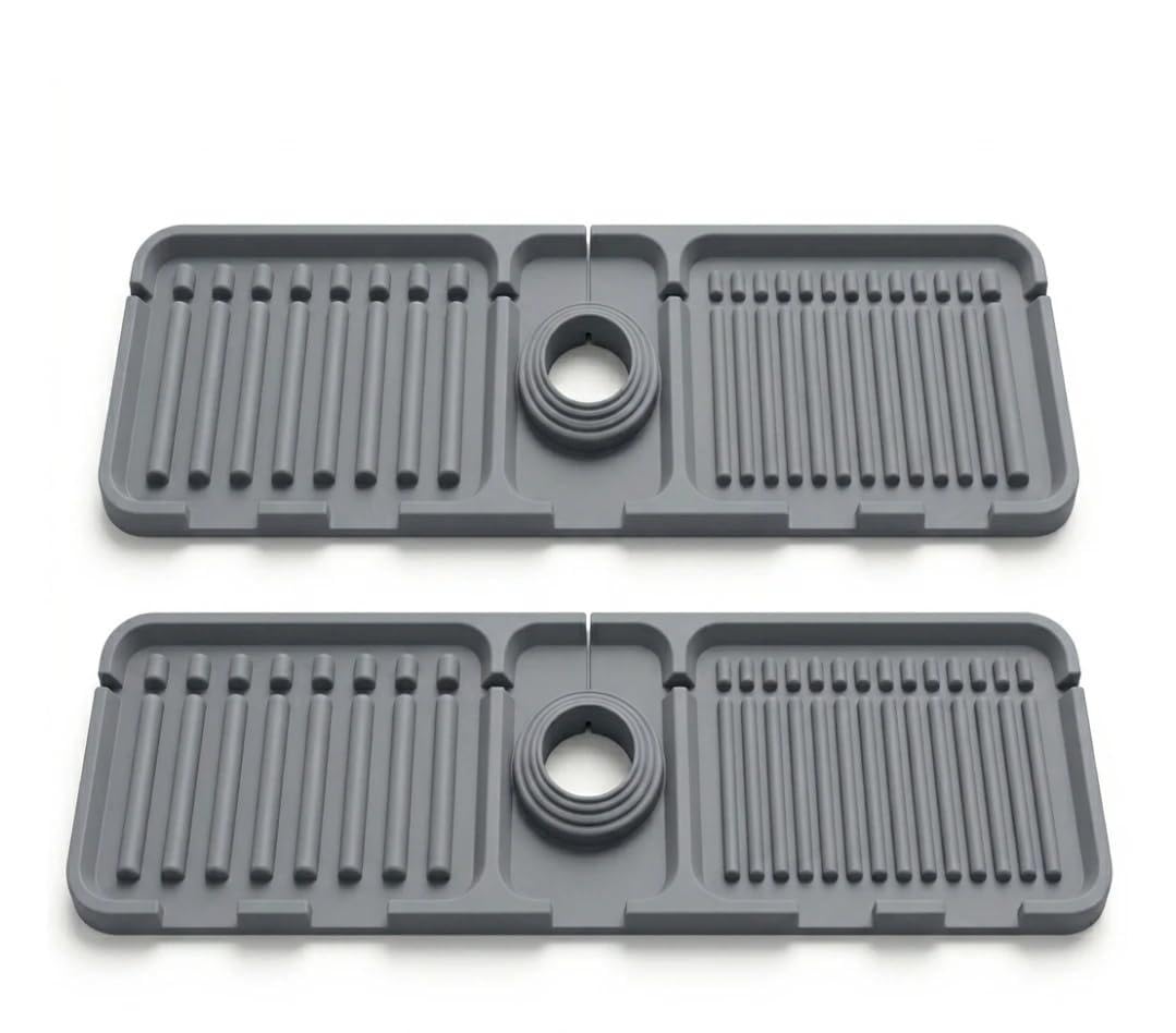 Genérico Protector Salpicaduras Fregadero Pack de 2, Protector Grifo Fregadero de Silicona, Libre de BPA, con Drenaje Rápido, Alfombrilla Antigoteo para Cocina y Baño, 38 x 12 cm, Gris