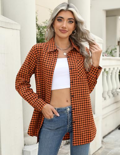 Zeagoo Long Sleeve Plaid Shirt for Women Button Down Shirts Buffalo Shackets Business Casual Blouses3