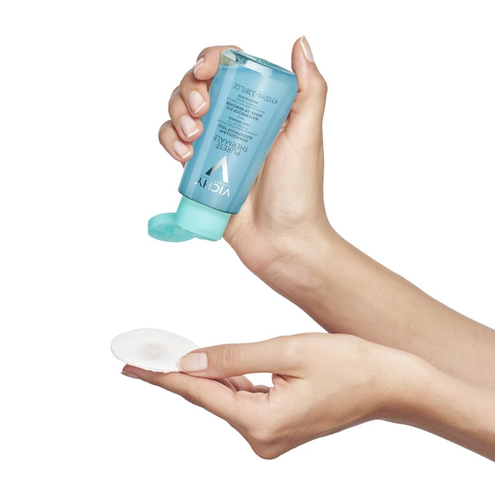 Vichy, Pureté Thermale, Démaquillant Waterproof Yeux et Lèvres, Formule Biphasée Sans Fini Gras, Protège et Fortifie les Cils, Convient aux Peau et Yeux Sensibles, 100 ml