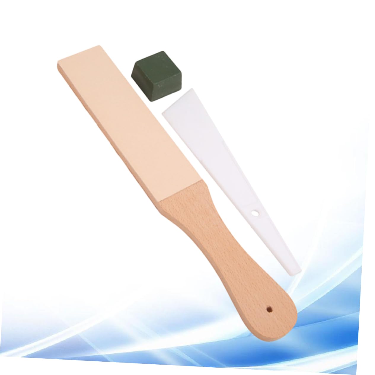 KONTONTY Set of Sharpening Tools Leather Strop Polishing Board with Wooden Handle for Razor and Wood