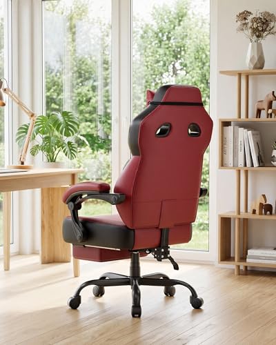 Image of GTPLAYER Big & Tall Gaming Chair, 90-155 Adjustable Reclining Office Seat with Footrest, Ergonomic Comfy Computer Desk Chair for Adults, Home Office Gaming Study Use, Wine Red (Leather)