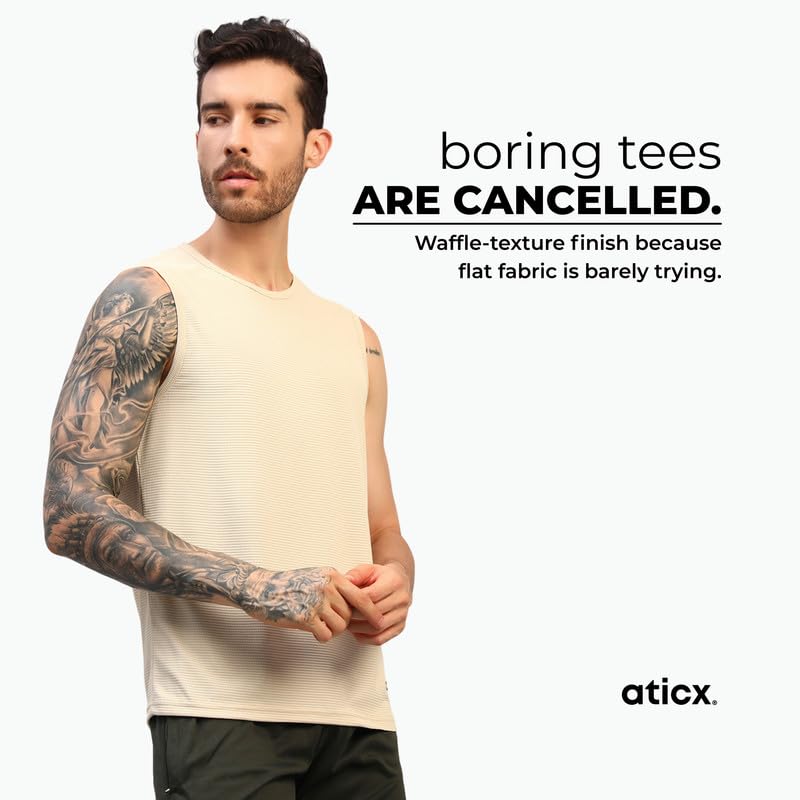 Image of ATICX Men's Slim Fit Sleeveless Sports T-Shirt - Gym Vest, Quick Dry Breathable Training Tank Top for Workout, Running, Cycling, Badminton, Basketball & Swimming Training Wear