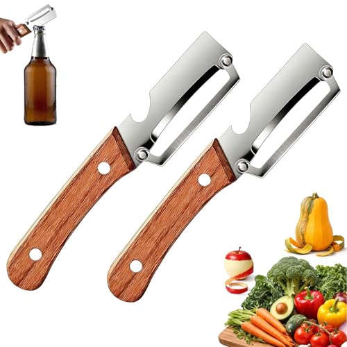 Zero Snag Wooden Peeler, Multifunctional Vegetable Peeler, Zero Snag Wooden Kitchen Tool, Kitchen Peeler with Non-Slip Handle, Bottle Opener, for Fruits, Sugar Cane, Pumpkin (2)