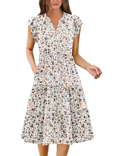 Image of ZEAGOO Womens Summer Casual Dresses Ruffle Sleeve V Neck Midi Dress Flowy Tiered Dress with Pockets Boho Sundresses