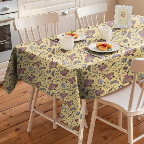 Image of Casableu Kasbah Yellow Table Cloth for 6 Seater Dining Table | 52x72 Inch Rectangular Table Cover | Dust-Proof, Washable Fabric | Decorative Dining Table Cover for Home