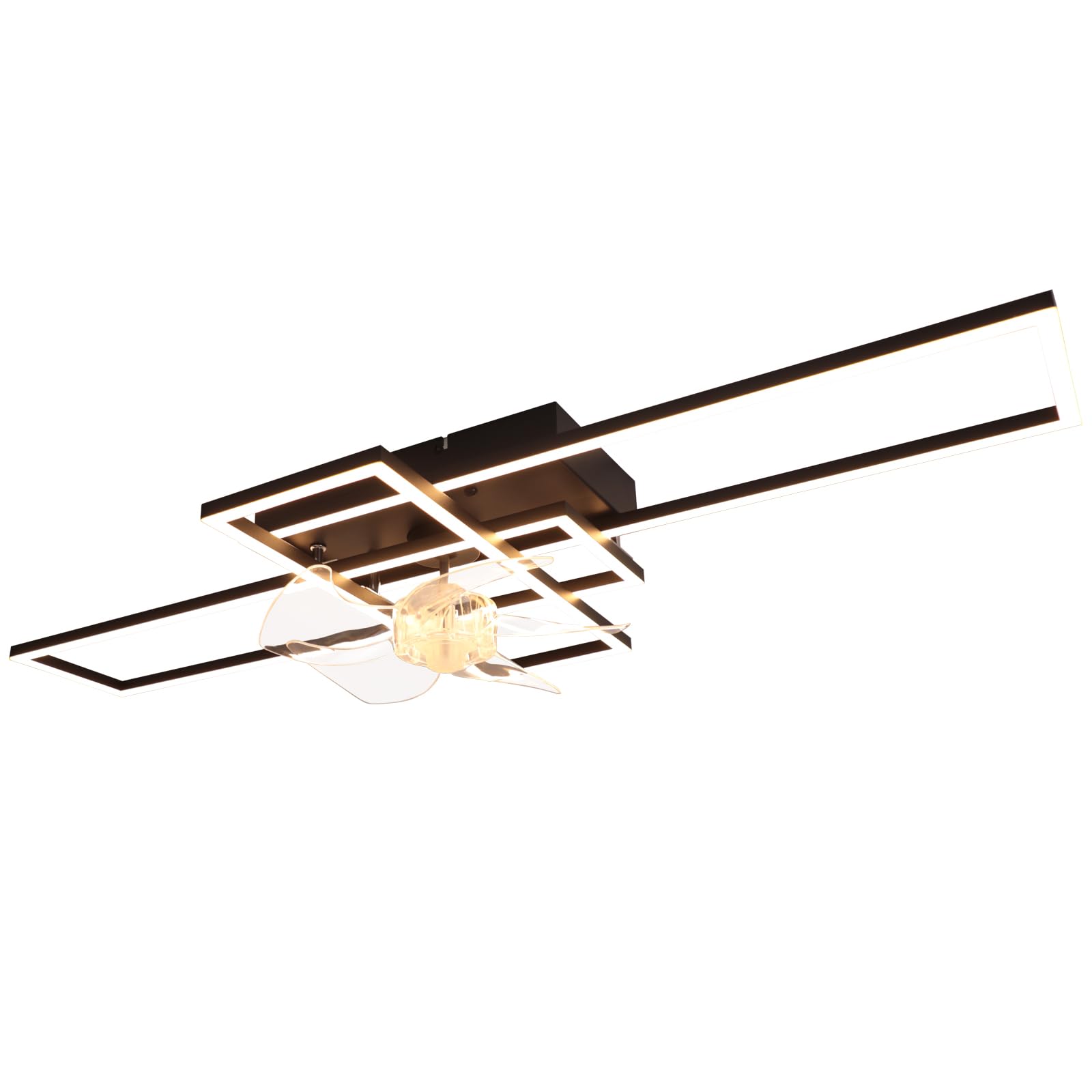 Deckenventilator mit Beleuchtung Deckenleuchte LED Deckenlampe | Schwarz 41W Dimmbar Ventilator Leise mit Light 6 Geschwindigkeiten Wohnzimmerlampe Groß Rechteckig für Schlafzimmer Küche