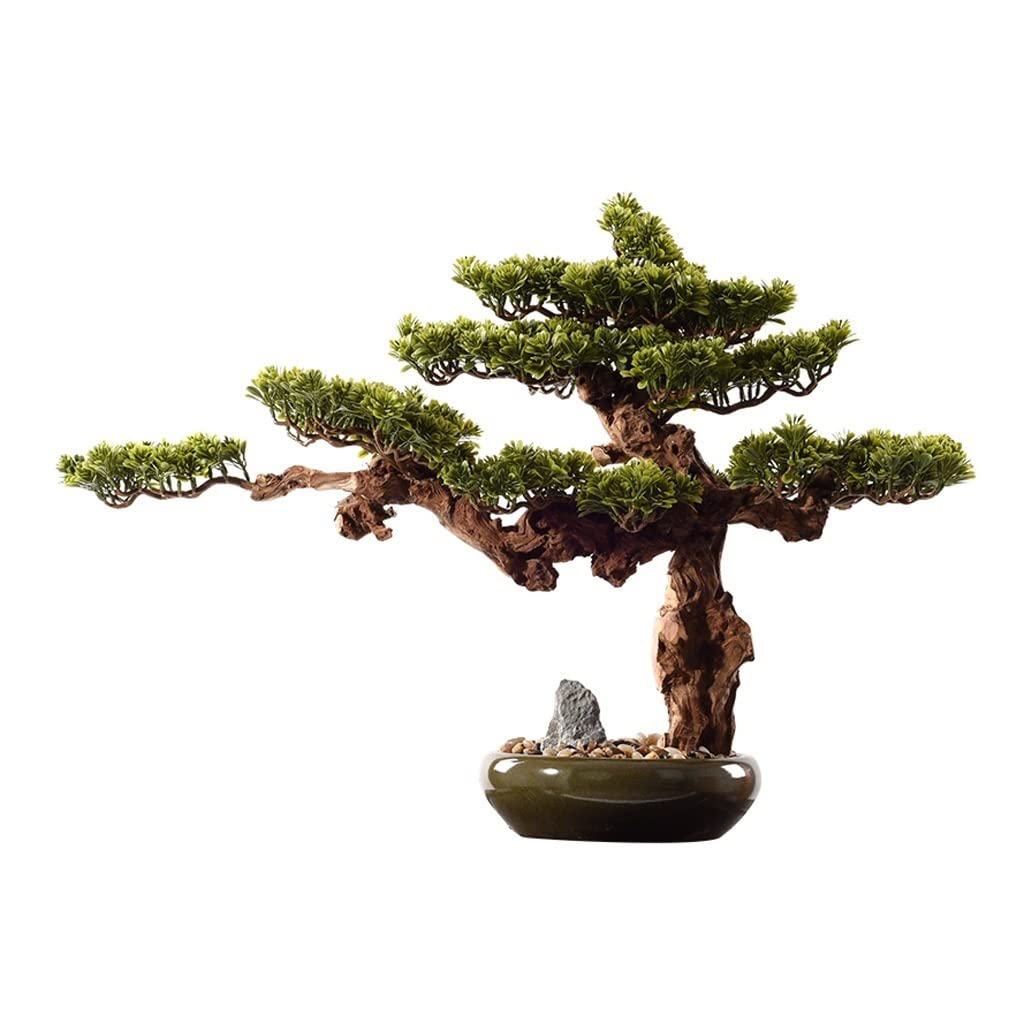 SWENEEN Artificial Small Bonsai Tree Artificial Bonsai Tree Fake Green Plant Simulation Potted Plant With Cobblestone Rockery For Family Living Room And Office Ornaments Living R,