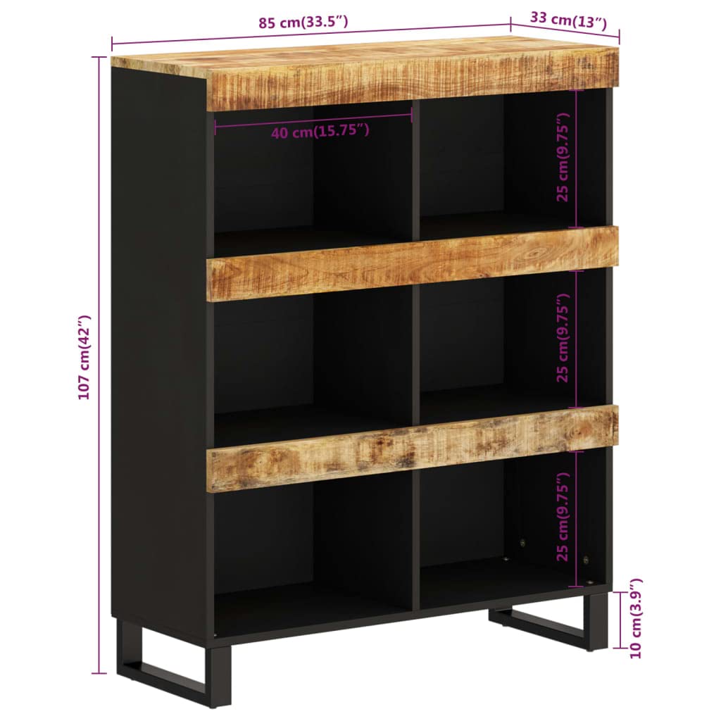 Szafka dostawiana 85 x 33 x 107 cm, lite drewno, styl mango, industrialny styl z wytrzymałym blatem i żelaznymi nogami, zapewnia miejsce do przechowywania i stabilność