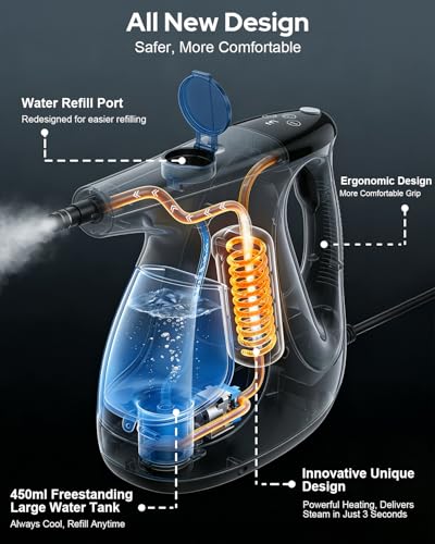 Image of 3s Instant Heat-up Handheld Steam Cleaner for Home, High-pressure Portable Steam Cleaner with 3-Level Control & Self-clean & Safety Lock for Furniture Couch Grout Kitchenware Cleaning