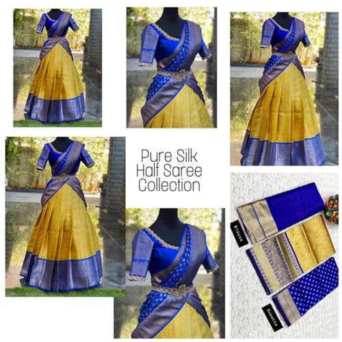 Image of ZITON Women's Indian Traditional Kanjivaram Silk Pure Weaving Lehenga Choli Along With Dupatta And Blouse Piece, Half Saree (Unstitched)