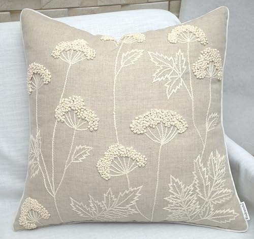 Rudransha 20x20 Blooming Natural Linen Pillow Cover - Hand Embroi...