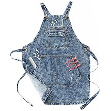 Jeanerlor - Cotton Tool Denim Work Apron with Convenient Pockets for Women Cross Straps & AdjustableDenim Blue