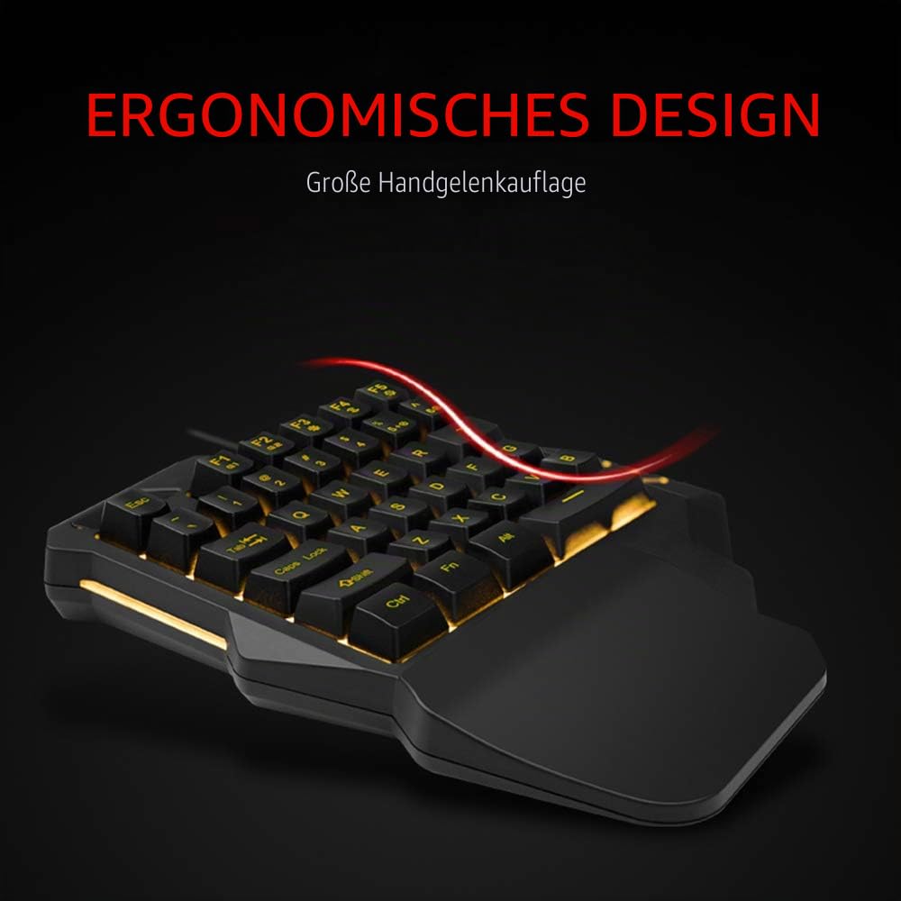 RedThunder Einhand-Gaming-Tastatur mit RGB-Hintergrundbeleuchtung und 35 Tasten Tragbare Mini Ergonomischer Gamecontroller für PC PS4 Xbox Gamer.
