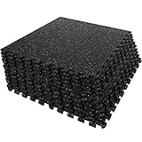 SUPERJARE 0.56“ Thick Exercise Equipment Mats, 48 Sq Ft EVA Foam Mats with Rubber Top, Interlocking Rubber Floor Tiles for Home Gym and Fitness Room, Protective Flooring Mat,Black/ White