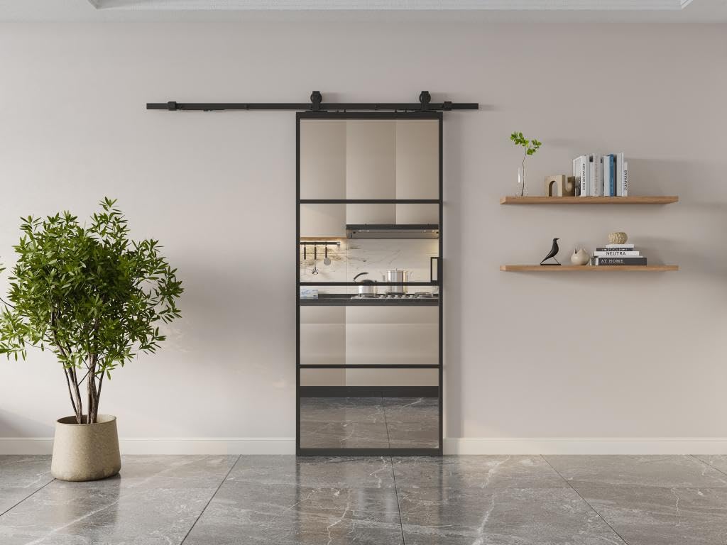 Vente-unique - Porte coulissante avec systéme en applique - aluminium et verre trempé transparent - H205 x L83 cm - SINCA II