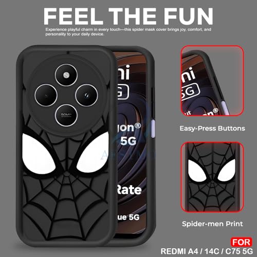 Image of AESTMO Back Case Cover for Redmi A4 / 14C / C75 5G / M7 5G Cover | Spidey Face Mask Design | Silicone Case | Full Body Protection | Camera Protection Back Cover (Black)