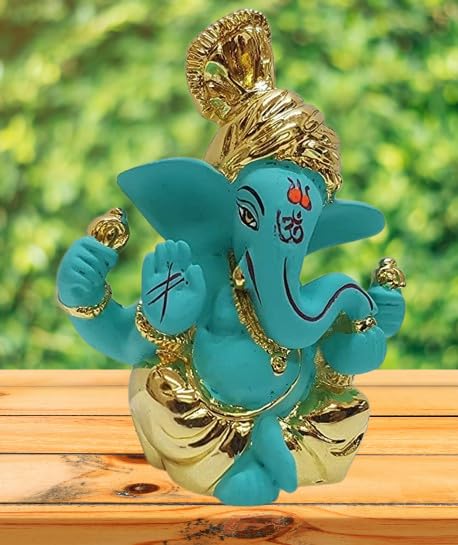 Ganesh Murti en céramique blanche - Statuette décorative indienne D-2 de 7,6 cm - 3