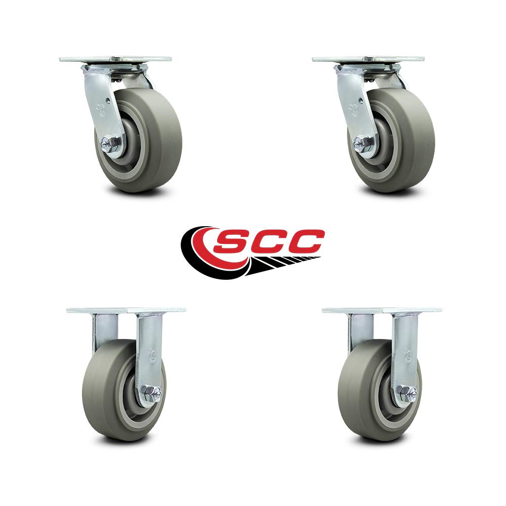 Service Caster Brand Replacement Set for Suncast Utility Cart Casters-Swivel Top Plate Casters with 5 Inch Thermo Rubber Flat Tread Wheels-Includes 2 Swivel&2 Rigid-Fits Suncast Utility Cart PUCSD1937