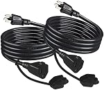 Outdoor Extension Cord, 1m, Black Weatherproof Cable, 2-Pack, 16AWG SJTW, 3-Prong Grounded (3FT 2PACK)