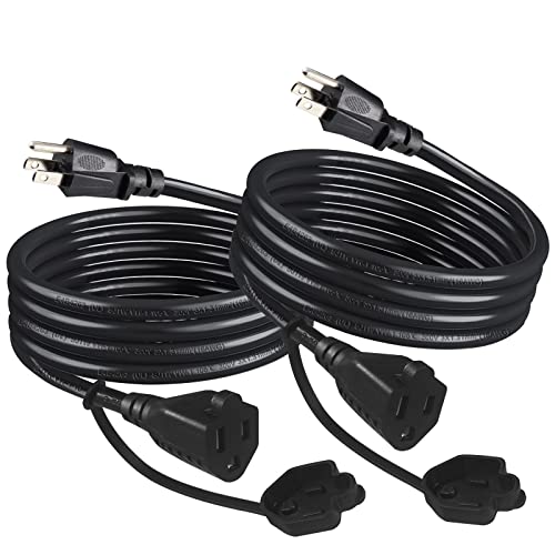 [2Pack] 3Ft Short Black Outdoor Power Extension Cord - Weatherproof Garden 3 Prong 16Gauge Sjtw Grounded Heavy Duty Cord, Single Ac Outside Appliance Exterior Extension Cable For Indoor Outdoors Use #TOP21