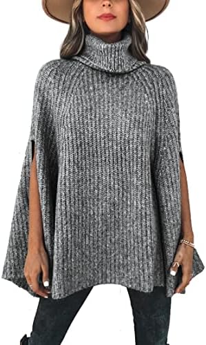 KIRUNDO Women's 2025 Fall Winter Turtleneck Poncho Sweater Fashion Chunky Knit Cape Wrap Sweaters Pullover Jumper Tops