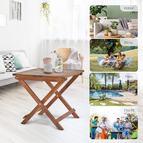 Vingli Fsc Acacia Wooden Folding Table For Ourdoor, Foldable Wood Side Table For Patio Small Place thumb #6