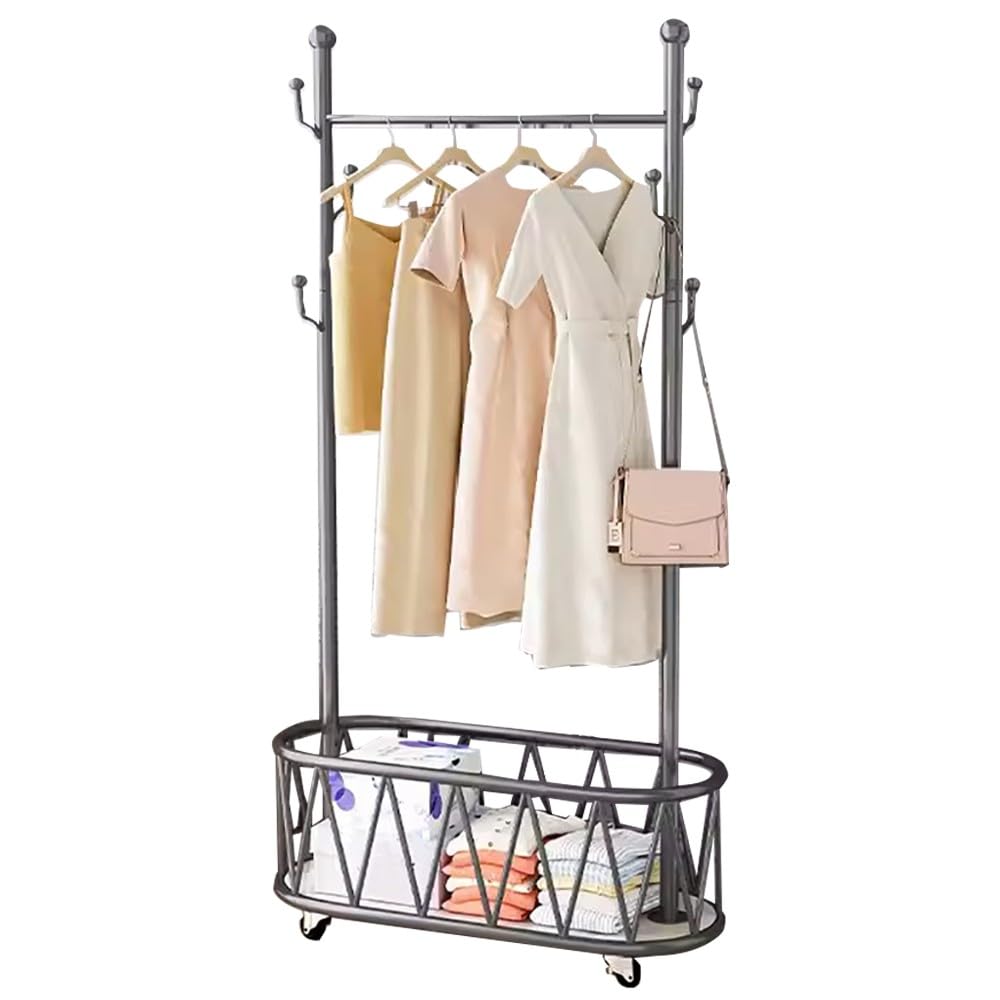 FGXHHS Heavy-Duty Mobile Coat Rack with Wheels, Industrial Steel Frame for Bedroom & Entryway, Space-Saving Design