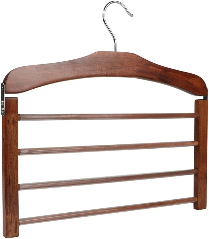 Malayas Wooden Non Slip 4 Tier Trouser Hanger Space Saving Clothes Rack Organizer for Pants Towels Scarfs Crease-Resist