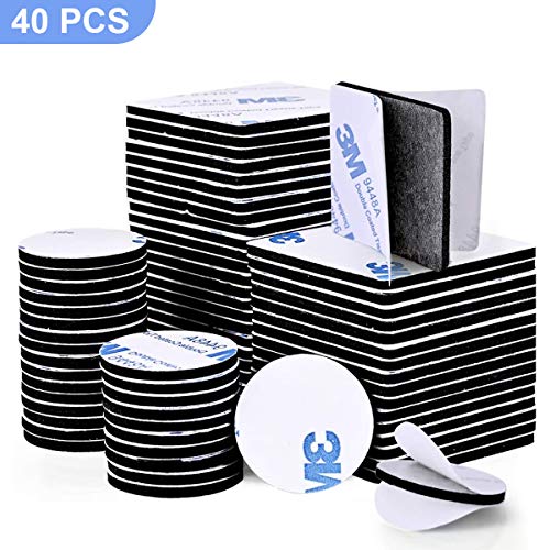 Ledeak 40 Pièces Autocollants Double Face Noir Bande de Mousse, Ruban de Montage Adhésif Multifonctionnel Solide, Forme Carrée et Ronde Patins Adhésifs pour Murs les Portes les Plastiques