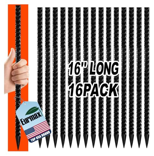 Image of Eurmax USA 16-Pack 16 Inch Rust-Proof Steel Canopy Anchors for High Winds, Heavy Duty Rebar Stakes, Chisel Point Metal Ground Stakes for Camping,Garden,Concrete Forming,Underground Anchoring
