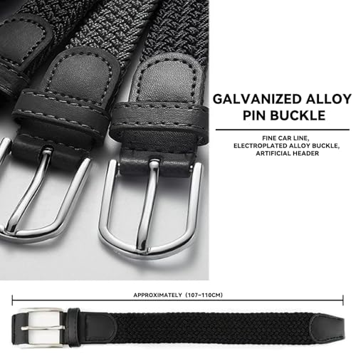 Black Stretchy Belt for Men, Men's Black Elastic Dress Braided Adjustable Casual Belt for Pants Jeans4