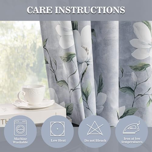 Image of MYSKY HOME Floral 95% Blackout Ceiling Curtains 96 Inches Long 2 Panels Set - Thermal Insulated Black Out Flower Pattern Printed Drapes Grommet Top for Living Room Bedroom, 52 inchW Each Panel, Light Grey