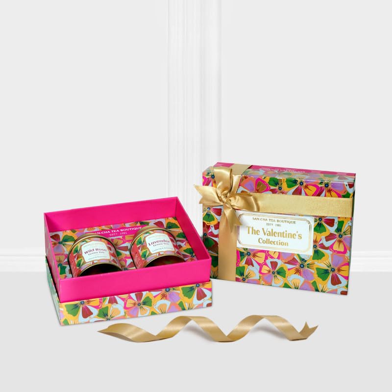 Image of Valentine's Day Gift, Valentines Tea Collection, Tea Gift Box, Wild Rose Green Tea & Lavender Green Tea, 100g Loose Leaf Tea, Gift for Him & Gift for Her