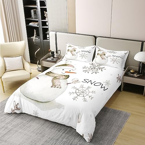 Homewish 100% Natural Cotton Cute Snowman Duvet Cover Single Size Snowflake Printed Bedding Set Kawaii Winter Snow Comforter Cover Winter Season Bed Sets with 1 Pillowcase Breathable - Image 2