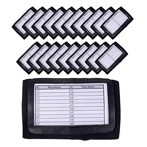 GSM Brands Quarterback (QB) Play Wristband - Adult Size - Pro Football Armband Playbook - 20 Pack (Black)