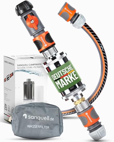 Wasserfilter Camping Wohnmobil, Wohnwagen Explorer | Keimsperre | Medizintechnik | Sauberes Trinkwasser unterwegs | Befüllfilter für Frischwassertank | Komplettset | bis 8 Liter/Minute | Silber