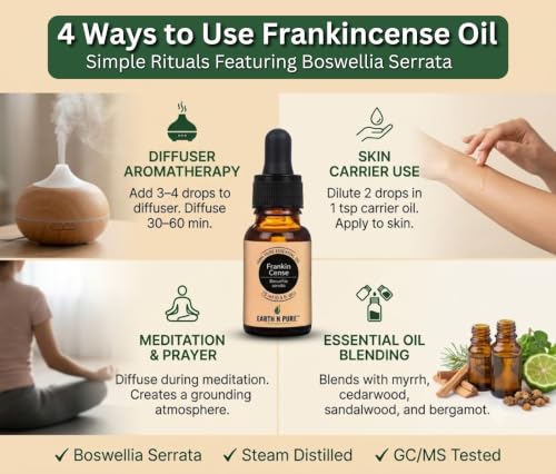 Image of Earth N Pure Frankincense Essential Oil for Skin & Aromatherapy - 100% Pure Premium Frankincense Oil for Face Care, Anti Aging & Relaxation - Natural Essential Oil - 250ml