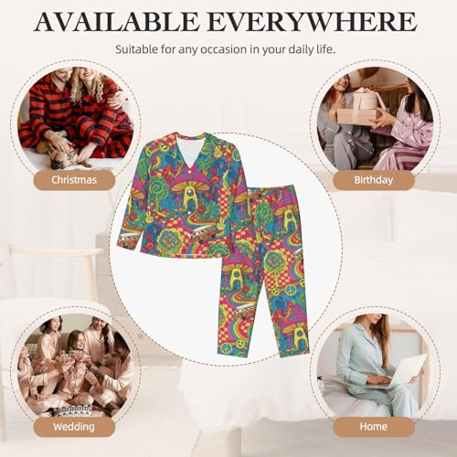 Image of Women'S Long Sleeve Pajama Set Soft Loungewear Button-Down Top & Elastic Waist Pants S- 2XL