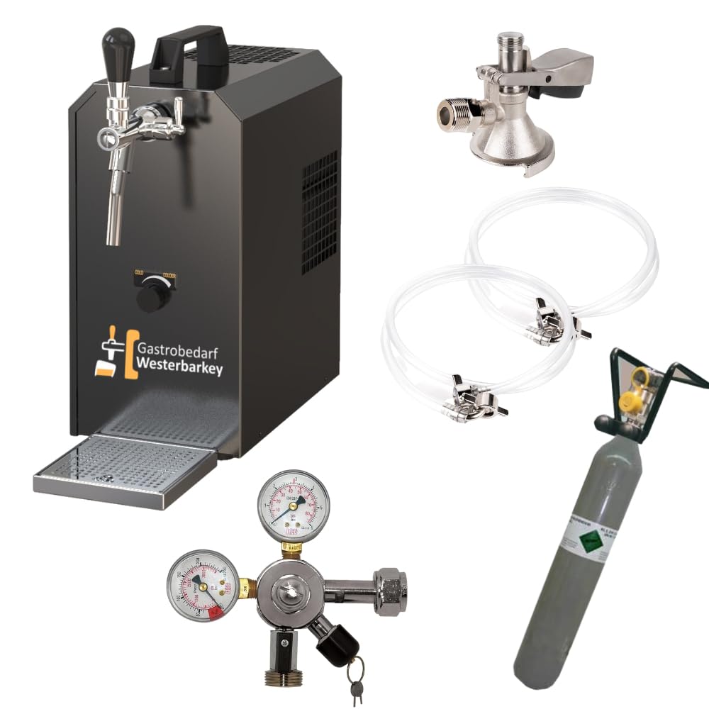 Zapfanlage Edelstahl 35 L/h Komplettset mit CO², Uhr, Schläuchen und Keg Flachkeg(A) 500g