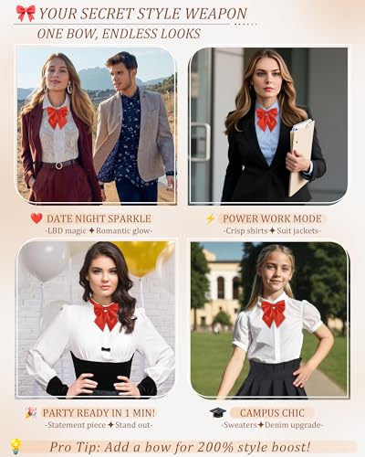 Image of AWAYTR Ladies Adjustable Pre tied Bowtie - Solid Color Bow Ties for Women