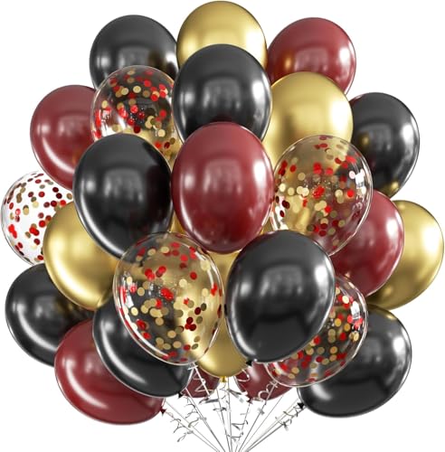 Ballons Noir Rouge,60pcs Anniversaire Ballon Or Rouge et Noir,12 Pouces Noir Or Confettis Ballons en Latex pour Mariage Anniversaire Festival Diplôme...